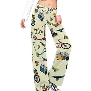 Retro Techniek Patroon Vrouwen Broek Casual Broek Elastische Taille Lounge Broek Lange Yoga Broek Rechte Been