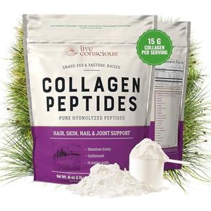 Live Conscious Collageenpeptidepoeder – ondersteuning voor haren, huid, nagels en gewrichten – collageen type I en III – gehydrolyseerd proteïne – 41 porties – 41 oz