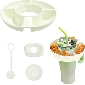 NyxSeat 1 stuk crèmekleurige siliconen snackborden, 3 stuks siliconen lekbescherming, herbruikbare plaat, snackschaal voor Stanley-cup