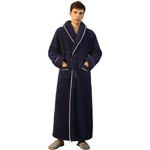 Badjas Heren Extra Lang, Superzachte Fleece Microvezel Badjas Ochtendjas, Saunamantel, Voor Thuis, Om Te Loungen, Grote Maten (Marineblauw,L)