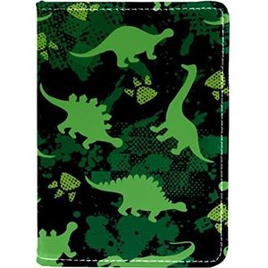 Paspoorthouder voor dames en heren, reispaspoort portemonnee paspoort cover reisdocumenten organisator dinosaurus groene voetafdruk, Meerkleurig, 10x14cm/4x5.5 in