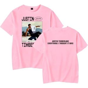 Justin Timberlake T-Shirt Mannen Dames Mode Tee Unisex Cool Korte Mouw Shirt Casual Zomer Kleding, roze, XL