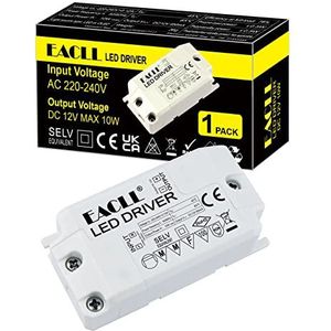 EACLL 12V 10W LED Transformator, AC 230V naar DC 12V 850mA, 1-pack, Voor Drive Minder dan 10W MR11 G4 MR16 GU5.3 LED Lamp en LED Strip, LED Voeding Driver Trafo