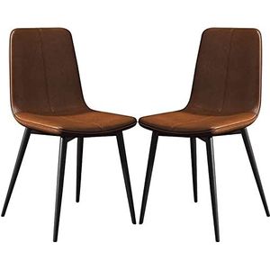 GEIRONV Set van 2 eetkamerstoelen, PU lederen rugleuningen Lounge bureaustoel massief metaal zwarte poten restaurant hotel vergaderzaal stoel Eetstoelen (Color : Brown, Size : 43x40x86cm)
