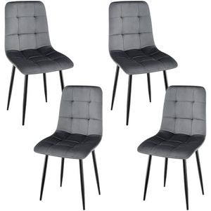 WAFTING Eetkamerstoelen, set van 4, gestoffeerde stoel met hoge rugleuning en Nederlands fluwelen design, eettafelstoelen met metalen voet, voor eetkamer, woonkamer en ontvangstruimte, donkergrijs