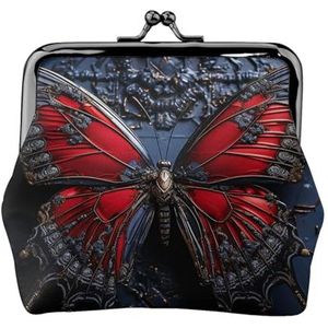 Lederen portemonnee voor vrouwen met Kiss Lock Portemonnee Rode vlinder Clutch Purse Mini Change Purse Pouch