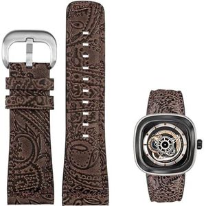 dayeer Echt koeienhuid Lederen Horlogeband Voor Zeven Vrijdag Q2/03/M2/M021/T2 Vintage styleDiesel horlogeband voor heren Armband accessoires (Color : Color 2 silver, Size : 28mm)