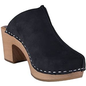 Vollsjö Stijlvolle lederen vrouw klompen 1/18-5185, Donkerblauw, 39 EU