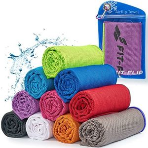 Cooling towel voor sport & fitness - microvezel handdoek/koeldoek als verkoelende handdoek voor het lopen, trekking, reizen & yoga – Airflip Cooling towel – Kleur: Violet-groene rand - 120cm x 35cm