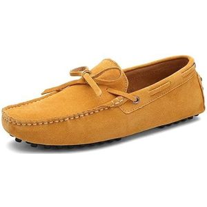 Loafers for heren Schoenen met vierkante neus Nubuckleer Mocassins Rijden Loafers Flexibel Antislip Lichtgewicht Bruiloft Instapper(Color:Yellow,Size:46 EU)