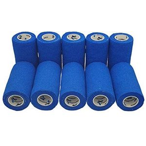 PintoMed - Cohesief verband - 10 x BLAUW - 10 rollen x 10 cm x 4,5 m zelfklevend, flexibel verband, eerste hulp, verwondingen