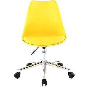 Armloze Bureaustoel Met Wielen Middenrug PU Lederen Computerstoel Verstelbare Draaibare Taakstoel Voor Thuiskantoor (Color : Yellow)