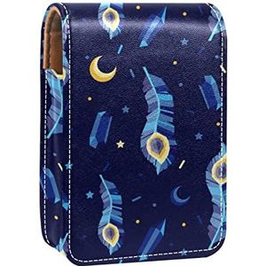 Pauw Blauwe Veer Manen Patroon Lipgloss Houder Lippenstift Case Draagbare Mini Lipstick Opbergdoos Reizen Lipstick Organizer Case met Spiegel voor Vrouwen, Meerkleurig, 9.5x2x7 cm/3.7x0.8x2.7 in