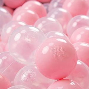 KiddyMoon 100 ∅ 7cm kinderballen speelballen voor ballenbad baby plastic ballen made in eu, poeder roze/transparant