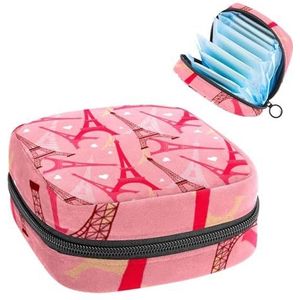 Opbergtas voor maandverband, maandverband, menstruatiecup zakje, organizer voor vrouwelijke pads tampons, Eiffeltoren met witte harten