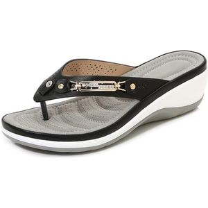 Xytraiihw Dames Wedge Heel Flip Flops, Nieuwe Mode Casual Sandalen Platform Grote Maat Clip Teen Sandalen Zachte Zool Strandschoenen Ronde Kop Flip Flops Zomerschoenen,zwart,36 EU