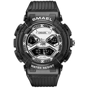 Man Sport Horloge Led Mode Leger Militaire Horloges 50mwaterproof Analoge Analoge Multifunctionele Horloge Digitale Horloges voor Mens, Zwart Zilver