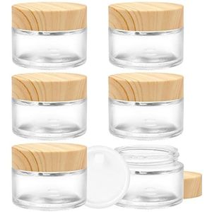 6 stuks glazen potten met bamboedeksel, 30 ml lege glazen pot heldere potjes