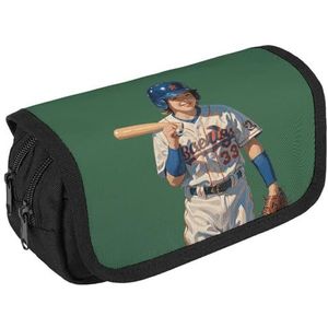 VFKLT Honkbal etui dubbellaags pennenetui grote capaciteit pennenzak dubbele rits draagbare pennenetui make-up tas voor mannen vrouwen reizen zakelijk kantoor, Wit, Eén maat, Potlood Tas