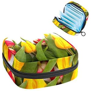Periode Pouch Draagbare Tampon Opbergtas,Tampon Houder voor Portemonnee Vrouwelijke Product Organizer,Tulpen Bloem Bloei, Meerkleurig, 4.7x6.6x6.6 in/12x17x17 cm