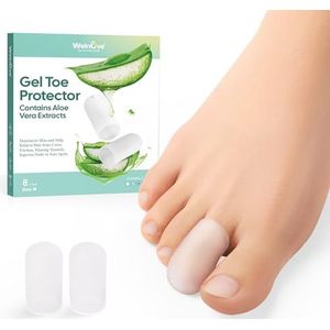 Welnove Gel neus en beschermer - doordrenkte siliconen teenbeschermers - teenkussens voor pijnverlichting, ontbrekende of ingegroeide teennagels, likdoorns, eelt, blaren (8 m, transparant)