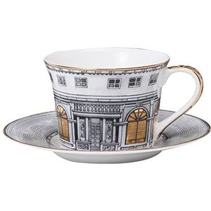Euro Style Cup Keramische Koffiemokken China Engeland Bone Tea Cup Schotel Set voor Ontbijt Middagthee, Grijs, 200ml