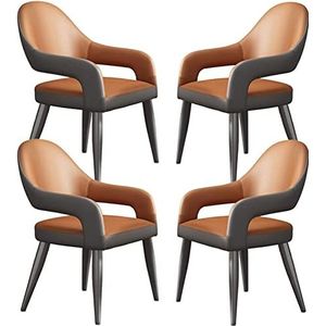 GEIRONV Leren fauteuil set van 4, keuken eetkamerstoelen met ijzeren kunst metalen stoelpoten for thuis commerciële restaurants keuken Eetstoelen (Color : Orange, Size : 87 * 48 * 48cm)