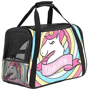 Happy Unicorn Face Pet Carrier Bag, Draagbare Tote Bag Top Opening, Verwijderbare Mat En Ademend Mesh, Transport Handtas Voor Honden En Katten