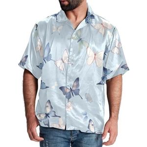 Hawaiiaans shirt voor mannen korte mouw button down shirt casual zomer shirt schattige blauwe vlinders