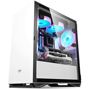 Mid-Tower Computerbehuizing ITX/M-ATX Met 5 ARGB-behuizingsventilatoren USB2.0-USB3.0-HD-audio, Gehard Glazen Zijpaneel(White)