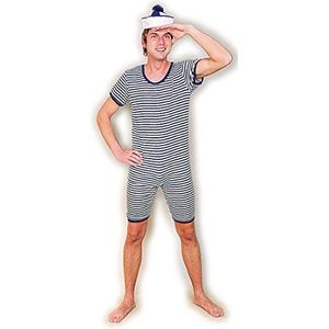 Amakando Retro badpak blauw-wit gestreept herenbadpak heren M 50/52 gestreept herenbadpak nostalgie jaren 20 jaren '30 kostuum circus herenkostuum gewichtheffer