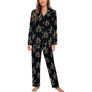 Tie Dye Wiet Regenboog Blad Lange Mouw Pyjama Sets voor Vrouwen Klassieke Nachtkleding Nachtkleding Zachte Pjs Lounge Sets