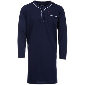 Henry Terre Nachthemd heren lange mouwen effen borstzak knoopsluiting maat M-3XL, Donkerblauw, XL