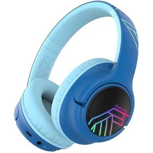 PowerLocus Bobo Bluetooth hoofdtelefoon voor kinderen, over-ear met 74/85/94 dB volumebegrenzing, ledverlichting, draadloze en AUX-kabel, opvouwbare hoofdtelefoon met microfoon voor mobiele