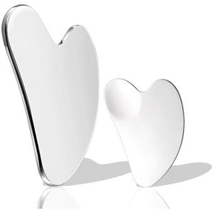 Gua Sha roestvrijstalen gezichtsgereedschap, lymfedrainage stimulator voor gezicht, kin en kaaklijn, lichaamsguasha-gereedschap voor spierspanning, huidverzorging (zilver)