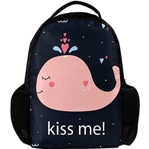 Rugzak voor vrouwen en man, School reizen werk Rugzak Leuke Cartoon Roze Walvis Kiss Me, Meerkleurig, 27.5x13x40cm, Rugzak Rugzakken