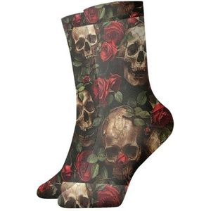 UVBDF Schedel en rode roos ademende comfortsokken, vochtafvoerende zachte sokken voor dagelijks gebruik en sportschool