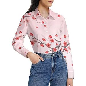 Kersenbloesem damesshirt met lange mouwen en knoopsluiting, casual werkshirts, tops, XL