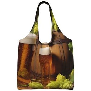 YNCATXZ Bier en hopbellen canvas draagtas voor vrouwen esthetische boodschappentassen schoudertas herbruikbare boodschappentassen, Zwart, Eén maat