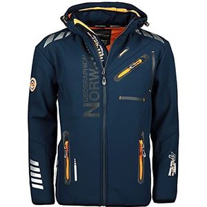 Geographical Norway Royaute Softshelljack, heren, waterdicht, met capuchon, outdoor, windjack, tactische jas, marineblauw/oranje., XXL