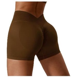 Naadloze Yoga Shorts Vrouwen Gym Kleding Fietsen Shorts Sport Scrunch Butt Fitness Gym Shorts Leggings Outfit Shorts -bruin-L