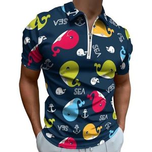 Leuke Walvis Half Zip-up Polo Shirts Voor Mannen Slim Fit Korte Mouw T-shirt Sneldrogende Golf Tops Tees 2XS