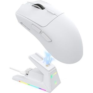 ATTACK SHARK X1 Gamingmuis met Magnetisch Oplaadstation, PixArt PAW3395PRO Gamingsensor, 40000DPI, BT/2.4G Draadloos/Bedraad, 53g SUPERLIGHT Muis, 100M Microswitches voor PC/Xbox/PS/Mac - Wit
