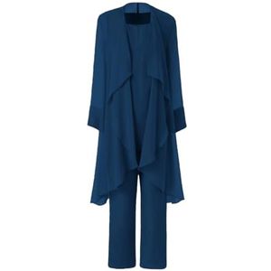 Dames - Broekpak - Marineblauw - 3-delige Chiffon Outfit Set - Met Jas