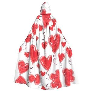 DEXNEL Romantische Rode Hart 150 cm Hooded Cape Unisex Halloween Mantel Voor Duivel Heks Tovenaar Halloween Cosplay, Dress Up