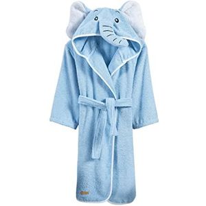 Badjas Kind Jongen Badstof, Superzacht Turkse Katoen, Met Capuchon, Absorberend, Comfortabel, Dikke Kinderbadjas voor Kinderen, Olifant, Blauw (7-8 Jaar)