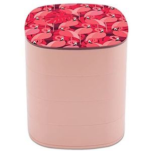 Roze Flamingo's met Palmbladeren Roterende Sieraden Case Leuke Sieraden Opbergdoos Reizen Sieraden Houder Gift voor Vrouwen