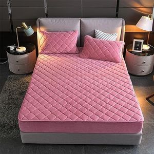 YUDEYU Gewatteerde hoeslakens Zachte kristalfluwelen stof matrasbeschermer Dubbel eenpersoonsbed Toppers-overlays(Bean pink,80x200cm/High 10-30cm)