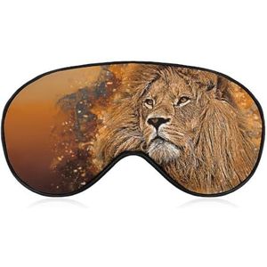 Art Lion Portret in oranje, bruine kleuren slaapmasker met verstelbare riem, comfortabel zacht oogmasker slaaphulp, lichtblokkerende oogmaskers