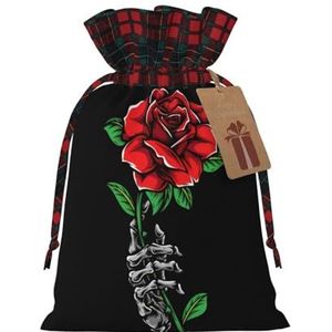 OPSREY Skull Rose bedrukte herbruikbare kerstcadeauverpakking tas met trekkoord geschenkzakje